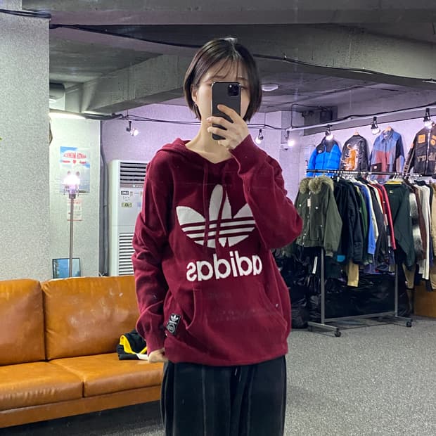 아디다스 파이어버드 빅로고 버건디 후드니트 B3959