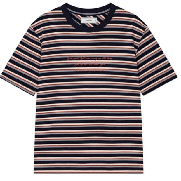 웨이비니스 멀티 스트라이프 레터링 셔츠 네이비2