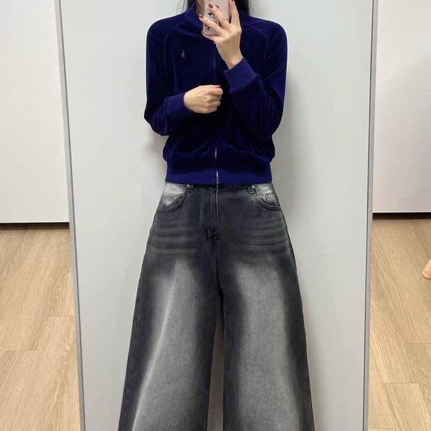 폴로 랄프로렌 벨루어 퍼플 벨벳 집업 자켓