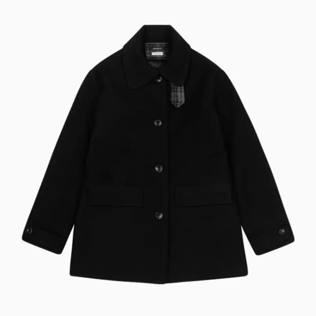 오헤시오 코트 블랙 check half wool coat