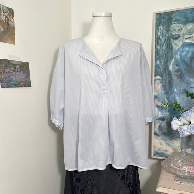 sky-blue stripe collar shirt cotton blou