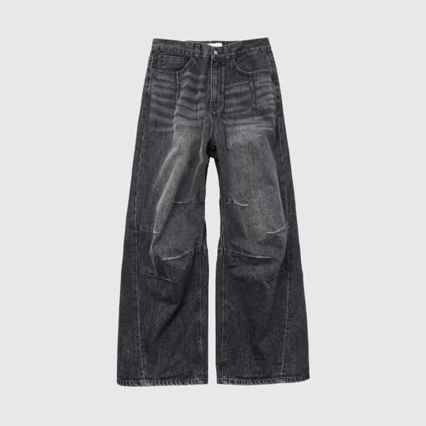 999휴머니티 AV 플리츠 데님 워시드 블랙