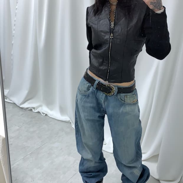 y2k 펑크 큐빅 가죽자켓