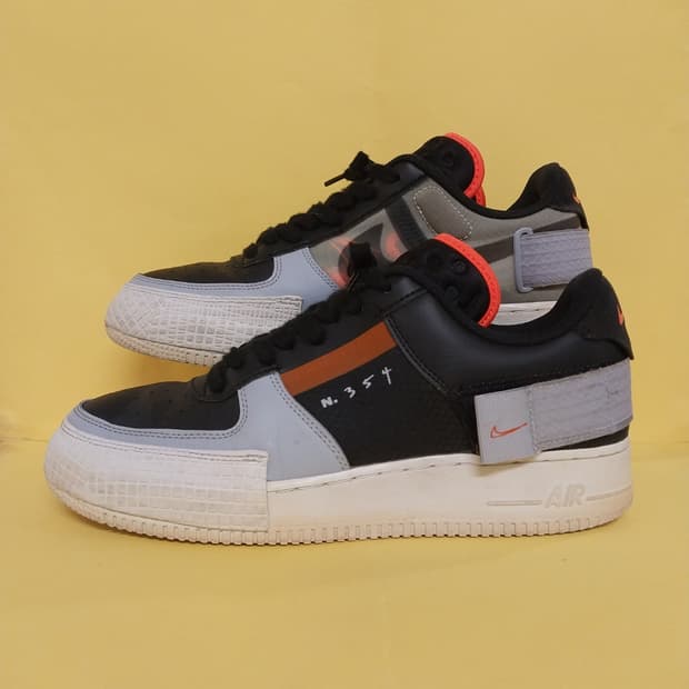 남성 나이키 에어포스1 타입 블랙 하이퍼 크림슨 운동화 (275)