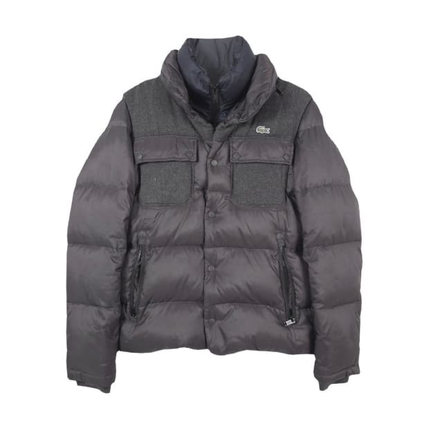 라코스테 울 배색 다크그레이 구스다운 숏패딩