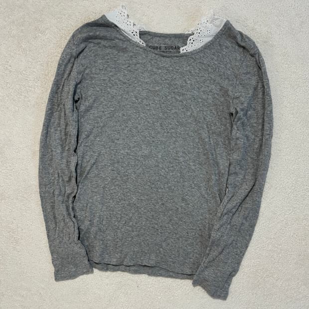 일본빈티지 cube sugar 그레이 레이스 이너 탑