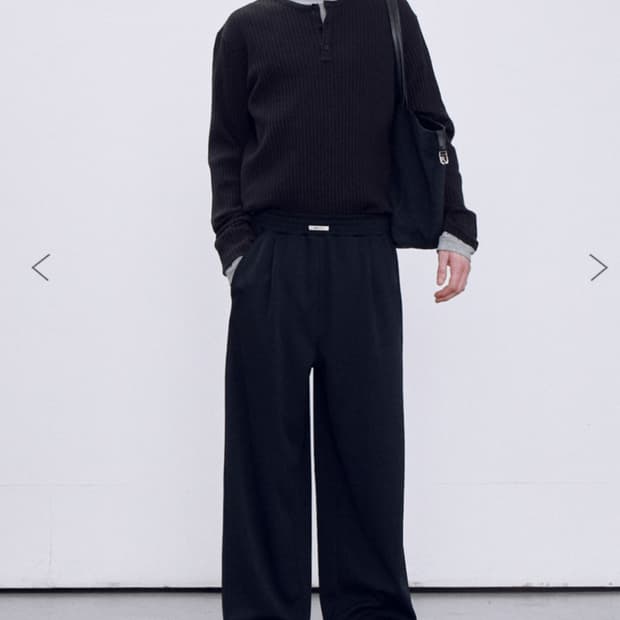 렉토 자카드 패치 헨리넥 블랙 L