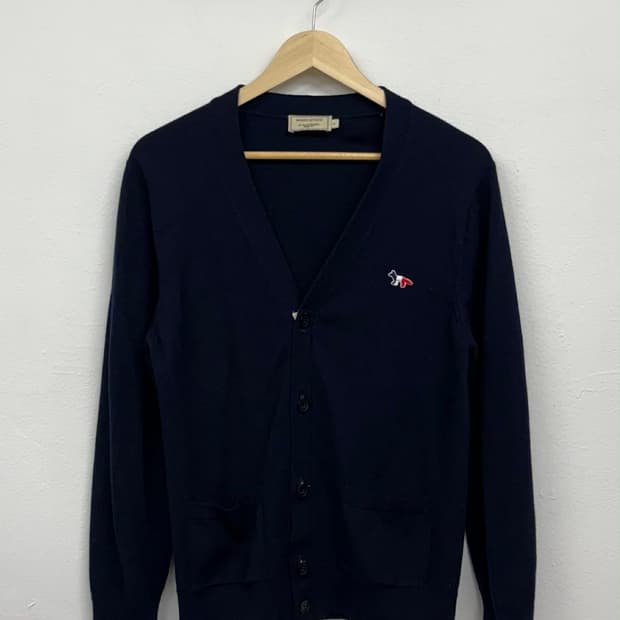 [L] 메종키츠네 트라이컬러 폭스 네이비 울 니트 가디건