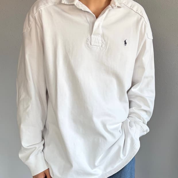 [XL]폴로 랄프로렌 숄더 엘보 패치 화이트 럭비 티셔츠