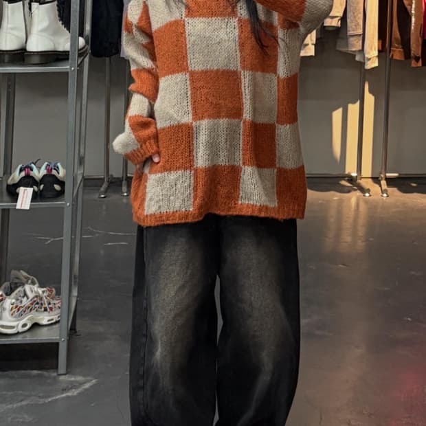 더오픈 프로덕트 체커보드 니트 A3492