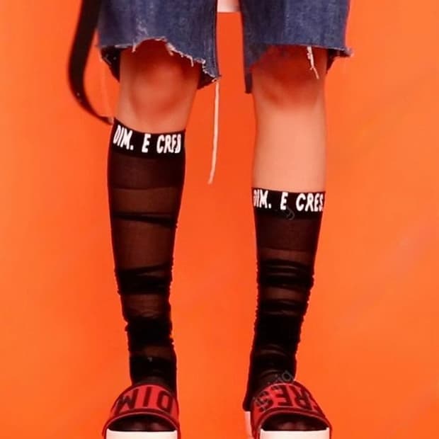 딤에크레스 시스루 로고 니삭스 블랙