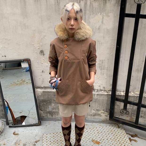 00's A.P.C 아페쎄 밀리터리 퍼 빅 후드 풀오버 자켓