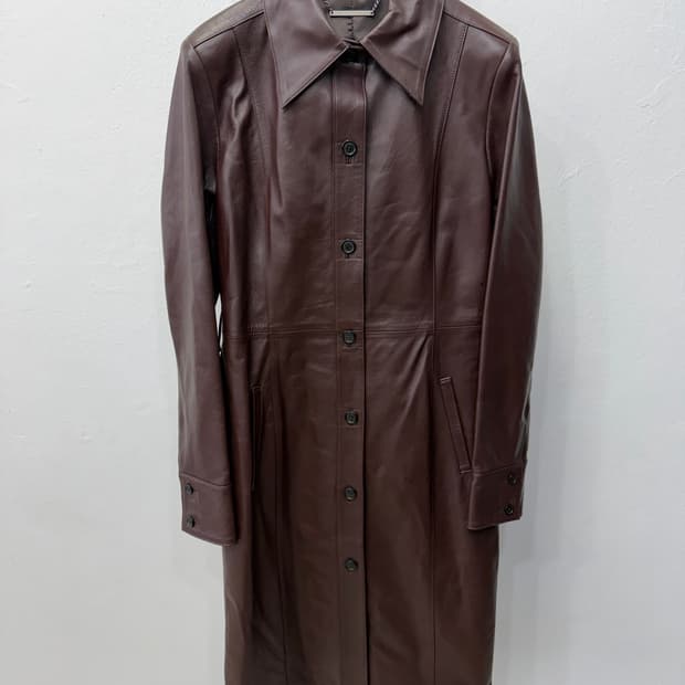 정품) 시스템 한섬 롱 가죽자켓 82
