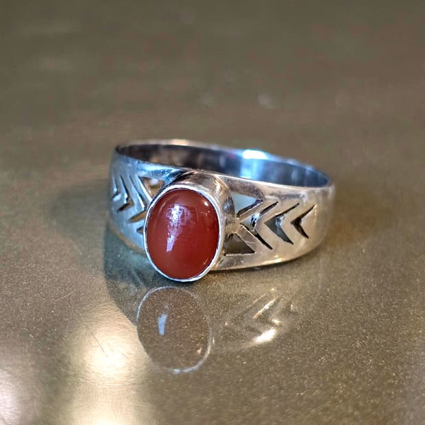 네이티브 아메리칸 스타일 카넬리안 원석 은 반지