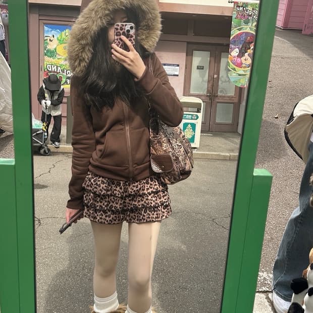 !Gyaru-set! (퍼후드+호피치마+퍼부츠)