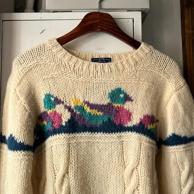 [S]90's 울리치 USA 우먼스 덕 패턴 피셔맨 스웨터