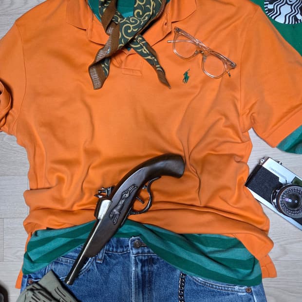 POLO RALPH LAUREN 반팔 카라티 티셔츠 주황 그린