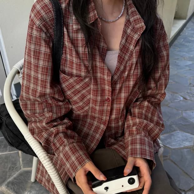 에이블리 브라운 체크셔츠