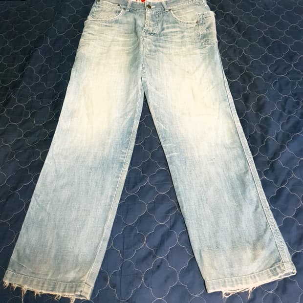 (이태리)아르마니진 빈티지에이징워싱 사이트포켓 스트레이트 데님팬츠  32