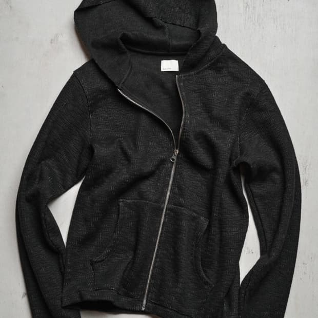 3) Textured Hoodie Zip Black