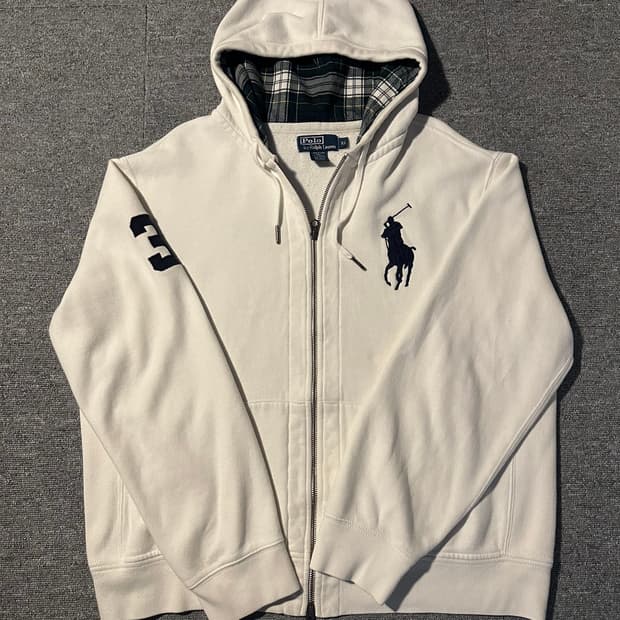 폴로 빅포니 화이트 체크 후드집업