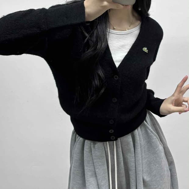 라코스테 울 100% 블랙 걸즈 니트 가디건(95)