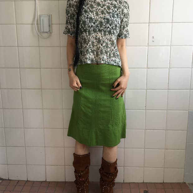 Flower pattern shirring pleats high neck