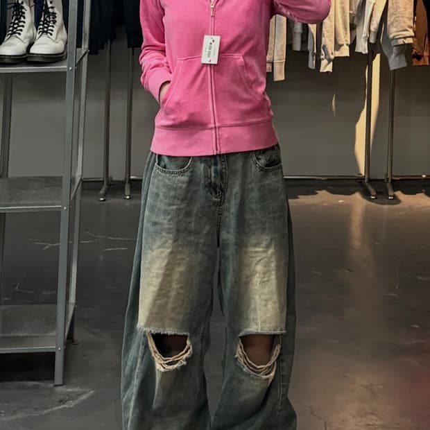 쥬시 꾸뛰르 벨벳 오리지널 핫핑크 y2k 후드집업 A3562