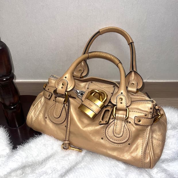 Chloe 끌로에 패딩턴 샴페인골드 레더 아카이브 자물쇠 토트백