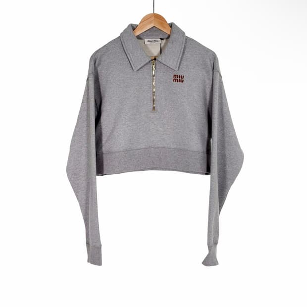 [L] 미우미우 하프 지퍼 오버핏 카라 스웻 셔츠 맨투맨 티셔츠 그레이