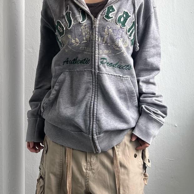 TBJ Jeans Grey Embroidered Hood Zip-Up