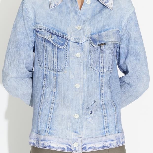 아워레가시 리버스 플리츠 디지털 프린트 데님셔츠