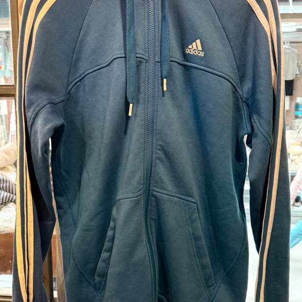 아디다스 블루 삼선 후드집업