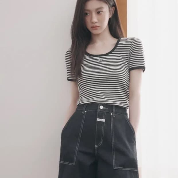 마리떼프랑소와저버 U넥 스트라이프 반팔 링거티 고윤정착용