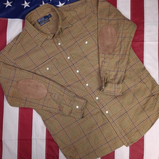 오리지날 폴로랄프로렌 스웨이드 엘보우 글렌 체크 셔츠