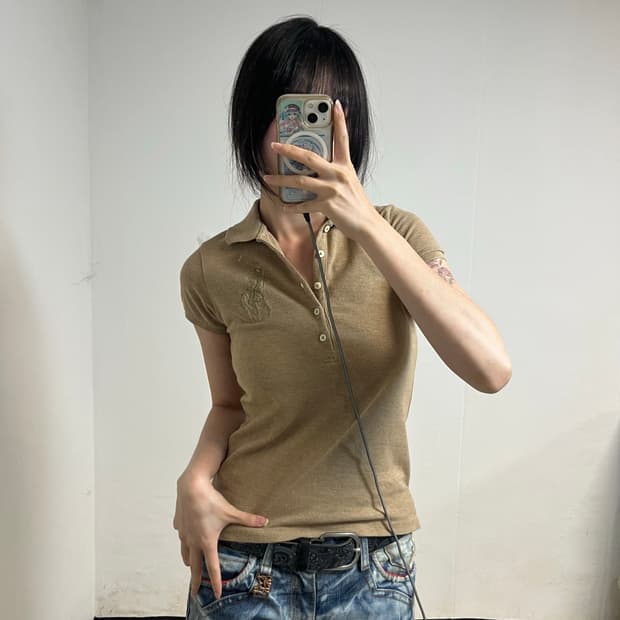 Polo Beige Big Pony Collar Tee