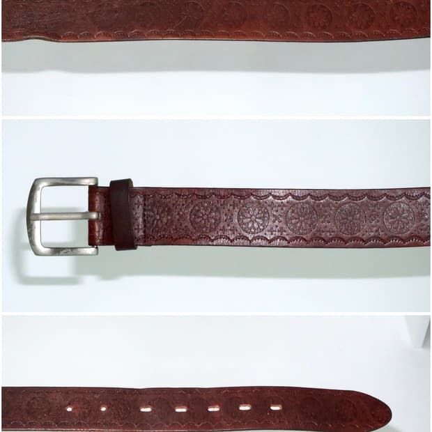에스닉 플라워 브라운 가죽 벨트 Brown leather belt