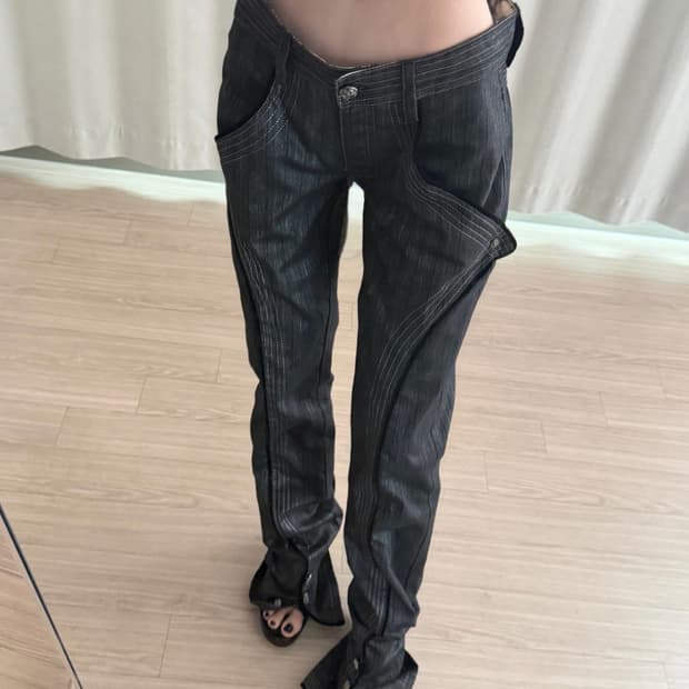 로베르토 카발리 스트라이프 로우라이즈 슬릿 팬츠