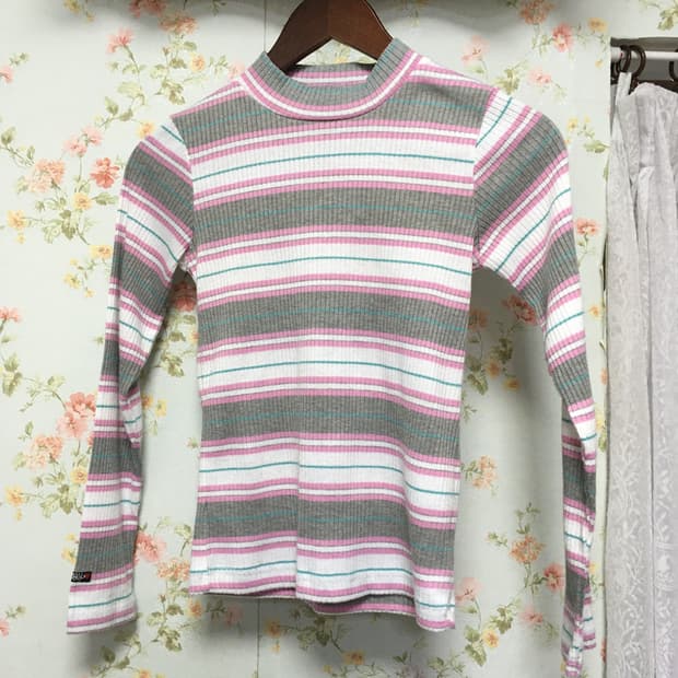 빈티지 스트라이프 배색 골지 티