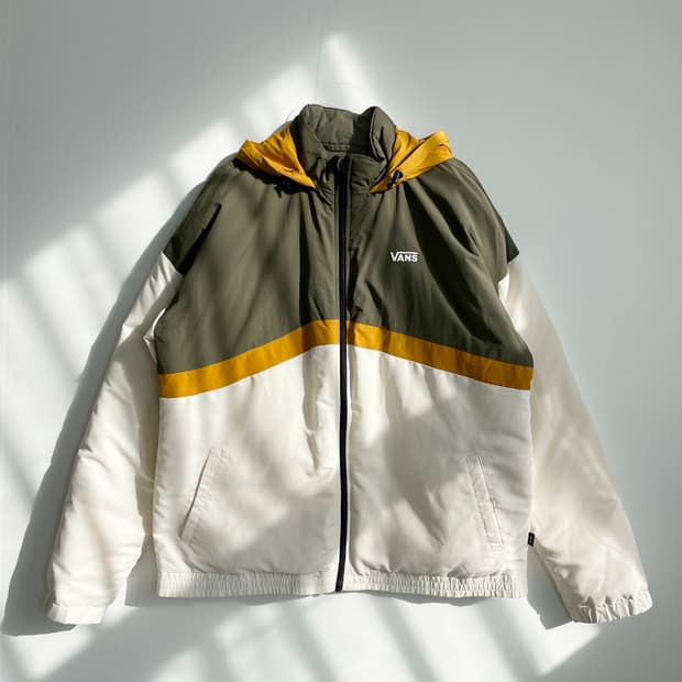 C1 반스 컬러블록 푸퍼 자켓 올리브 95사이즈