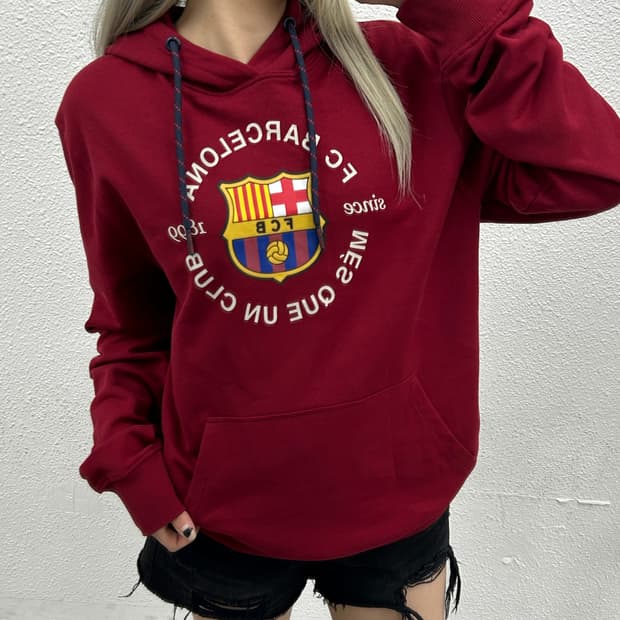 바르셀로나 센터로고 버건디 후드 M