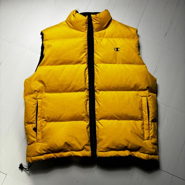 챔피온 올드스쿨 옐로우 덕다운 패딩 조끼