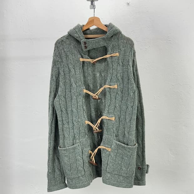 90s 폴로 랄프로렌 그린 그레이 케이블 울 더플 니트 가디건