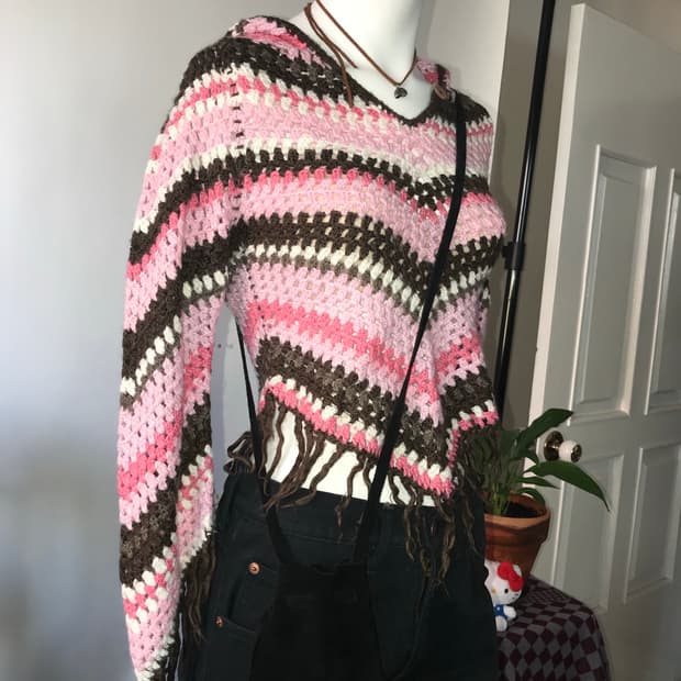 Fringe Detail Knit Hooded Anorak