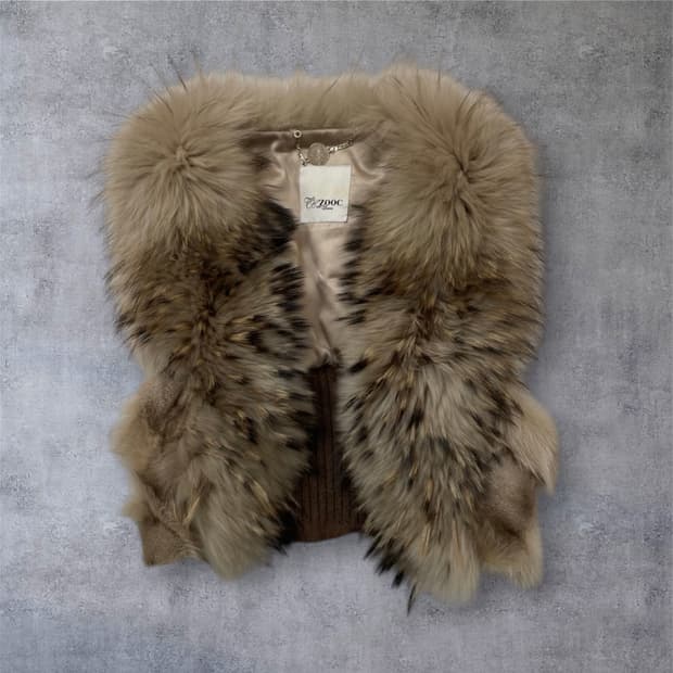 주크 Zooc 브라운 라쿤 폭스퍼 숏 베스트 조끼 M