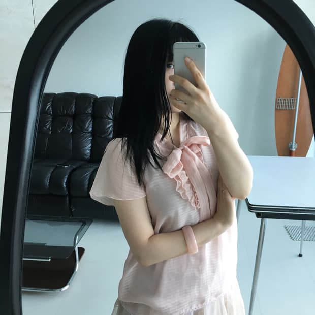 sheer stripe ruffle blouse