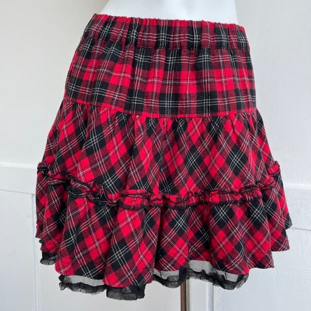 RED TARTAN 캉캉 프릴 체크 스커트