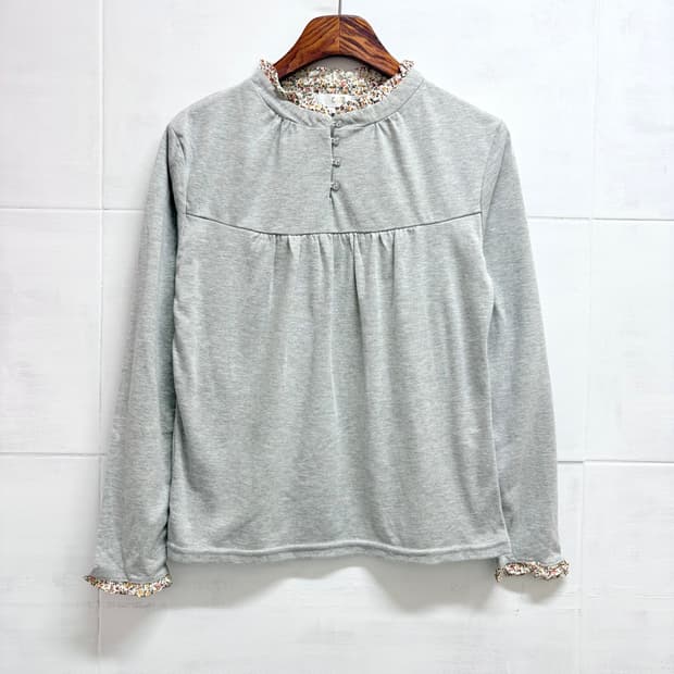 플라워 모리걸 하구미 셔링 헨리넥 롱슬리브