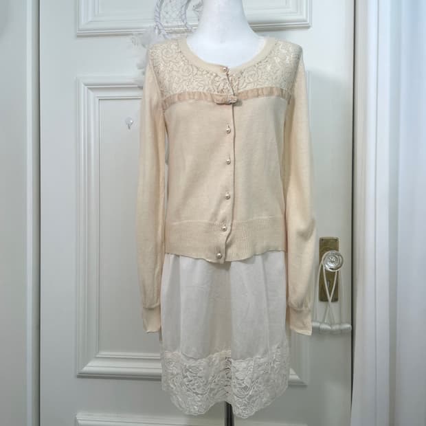 butter cream lace velvet point cardigan&