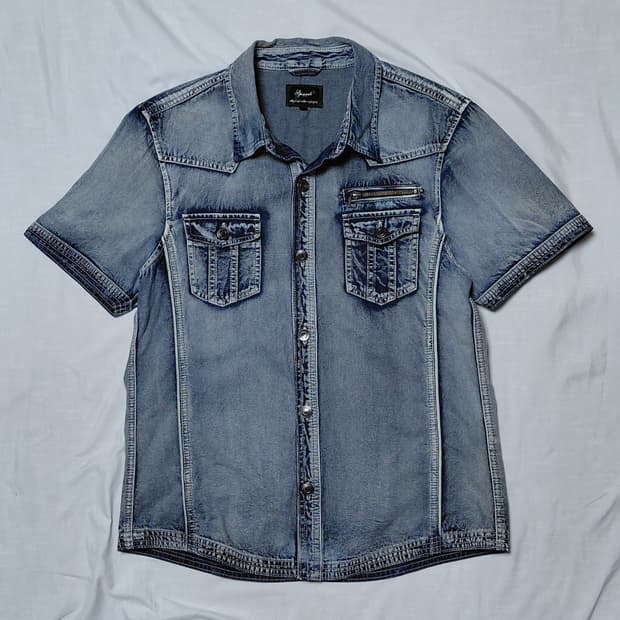 [LL] Spinash 빈티지 워싱 데님 웨스턴 반팔 셔츠